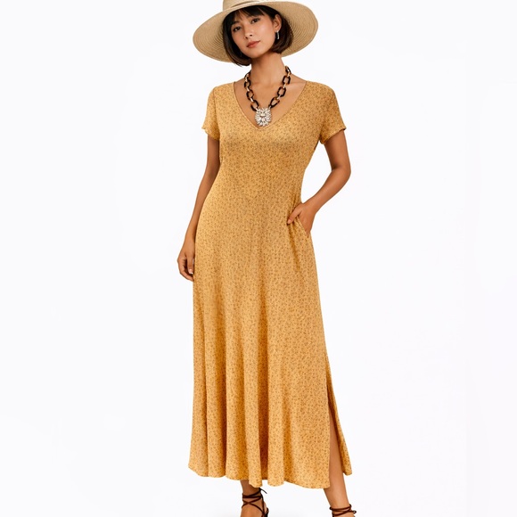 Sundance Dresses & Skirts - Sundance SILK Golden tan Women's floral midi Dress Size 8